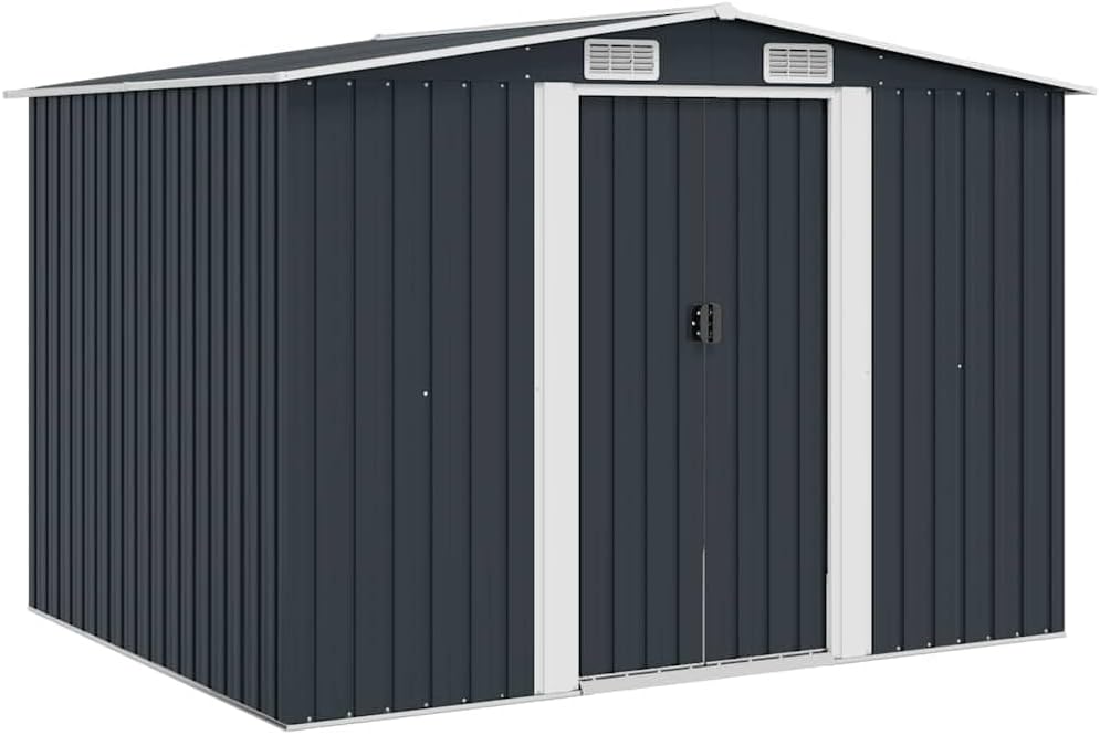 Abri De Stockage Jardin En Métal Vert 257 X 205 X 178 Cm Avec Double Porte Coulissante, Ventilation Optimale, Cadre Acier Galvanisé, Espace Rangement Outils Et Matériel Extérieur