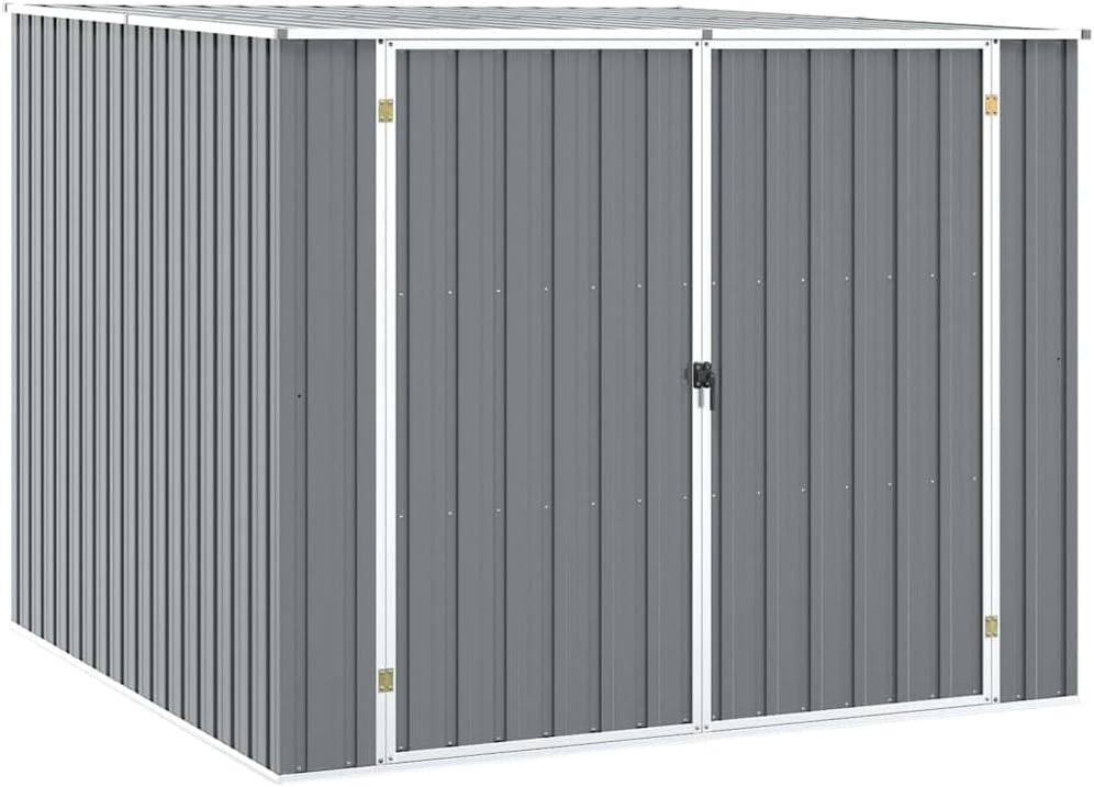 Abri De Jardin Anthracite 195x198x159 Cm En Acier Galvanisé, Abri De Rangement Extérieur Avec Portes à Double Ouverture Et Toit En Pente Pour évacuation De L'eau De Pluie