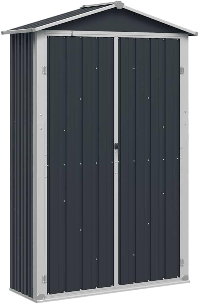 Abri De Jardin Marron 116x45x175 Cm En Acier Galvanisé Pour Rangement Extérieur D'outils Et Mobilier De Jardin, Avec étagères Et Aérations