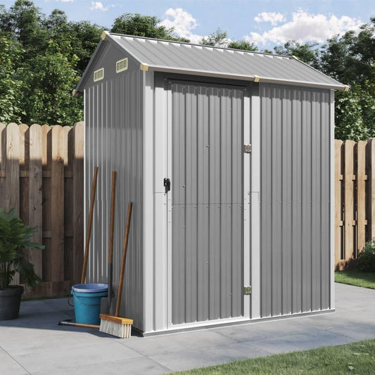 Abri De Jardin 192 X 152 Cm En Acier Galvanisé Gris Clair, Grand Espace De Rangement Extérieur Avec Porte Pratique Et 4 Bouches D'aération