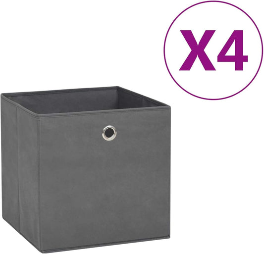 GENERIC Coffre De Rangement, Coffre De Rangement Pour Coussins D'extérieur, Coffres De Rangement D'extérieur Imperméables, 4 Pièces, Tissu Non Tissé, 28 X 28 X 28 Cm, Gris