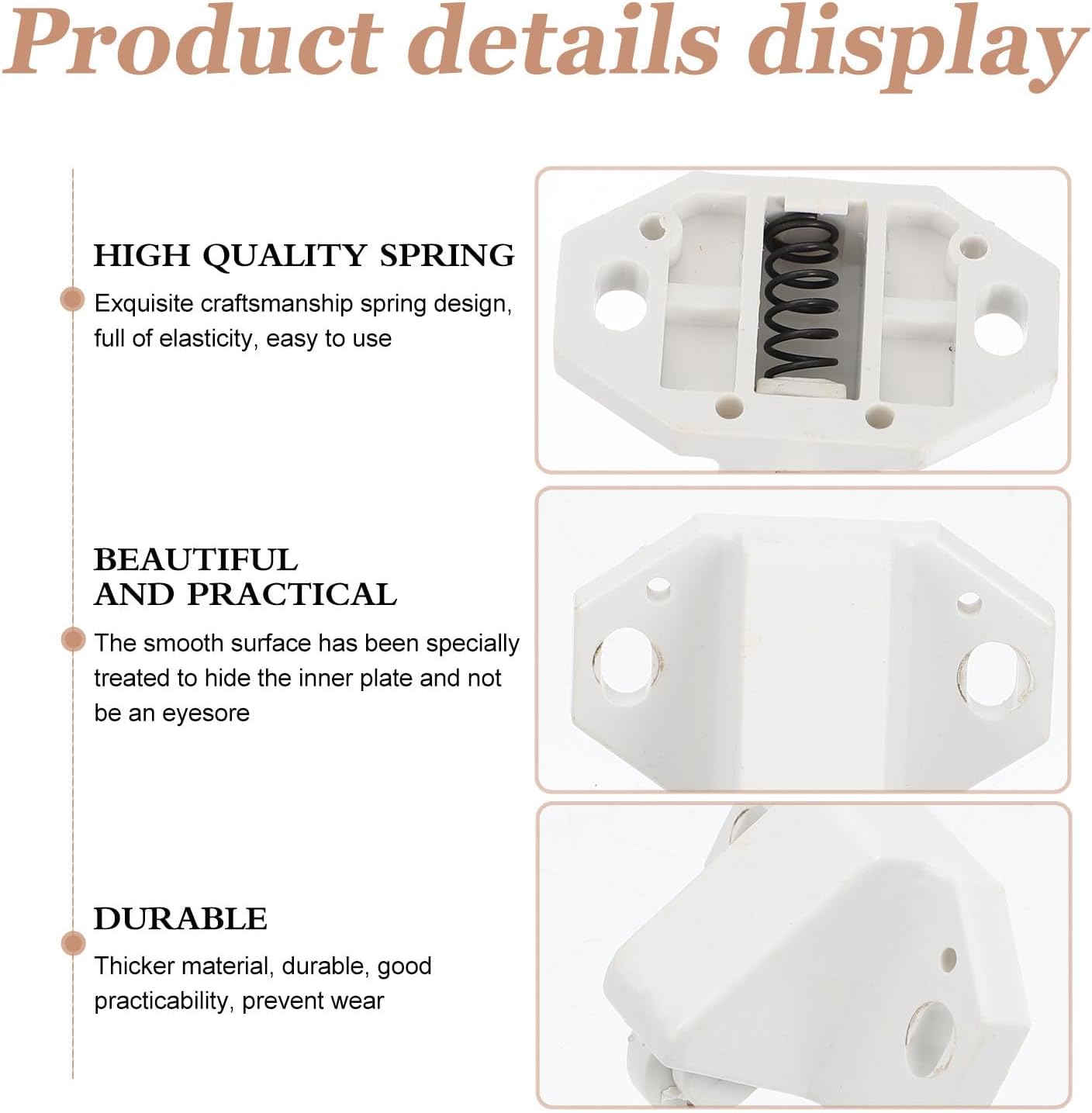 Healvian Sets De Loquets De Porte Lot De 10 En Plastique Blanc Texture Ferme Résistante Pour Meubles Et Portes Pour Bibliothèque Et Placard