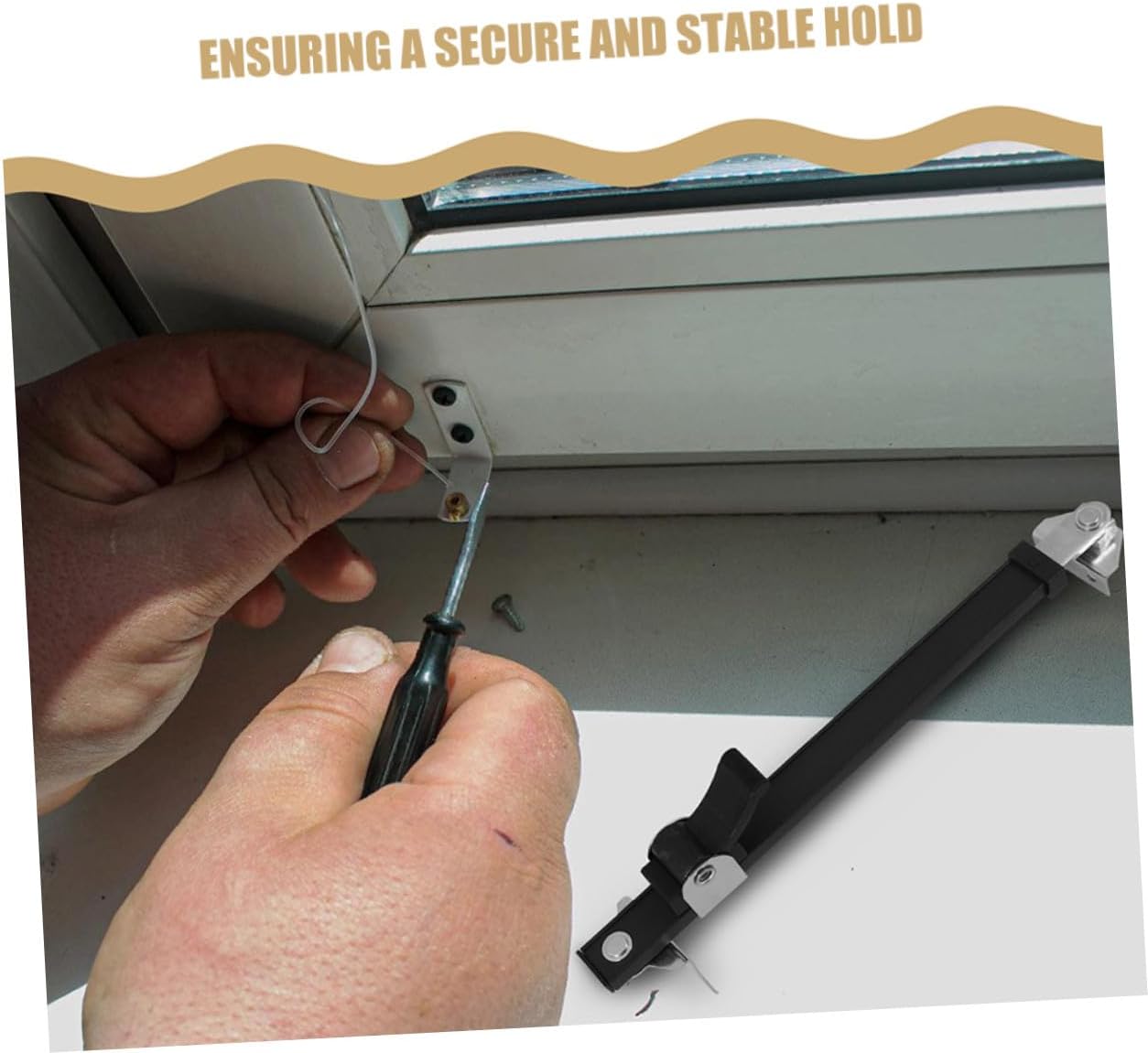 Gatuida Loquet De Fenêtre à Battant Télescopique 2 Pièces Compas De Fenêtre En Aluminium Noir Dispositif De Réglage Anti-Vent Butée Ajustable Et Bois Limiter Sécurité Pour Maison