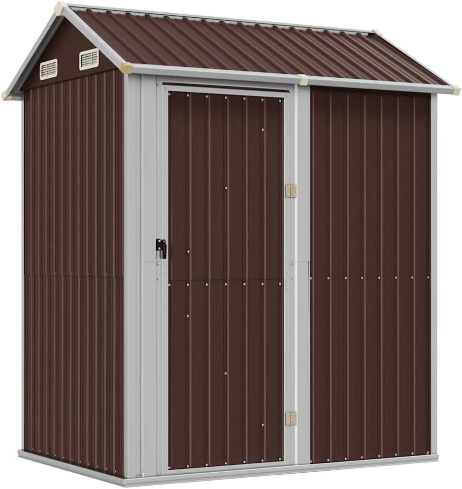 Abri De Jardin 192 X 152 Cm En Acier Galvanisé Gris Clair, Grand Espace De Rangement Extérieur Avec Porte Pratique Et 4 Bouches D'aération