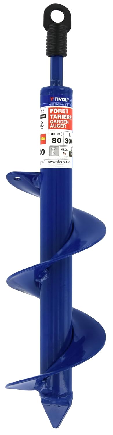 Tivoly • Foret Tarière Pour Perceuse • Ø80mm & L300mm • Acier Inoxydable • Tige Hexagonale Ø8mm • Mèche De Jardin • Forage Du Sol Rapide Et Facile • Pour La Plantation De Fleurs Et Arbustes