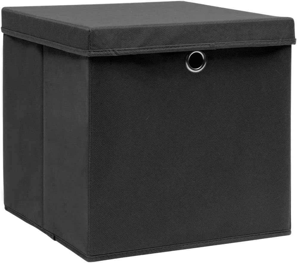Coffre De Rangement, Boîte De Rangement Pour Coussins D'extérieur, Boîtes De Rangement D'extérieur Imperméables Avec Couvercle, 4 Pièces, Noir, 32 X 32 X 32 Cm, Tissu