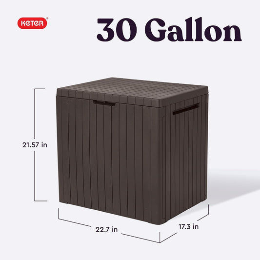 Keter City Boîte De Rangement En Résine Pour Meubles De Terrasse, Accessoires De Piscine Et Jouets D'extérieur Marron 30 Gallons