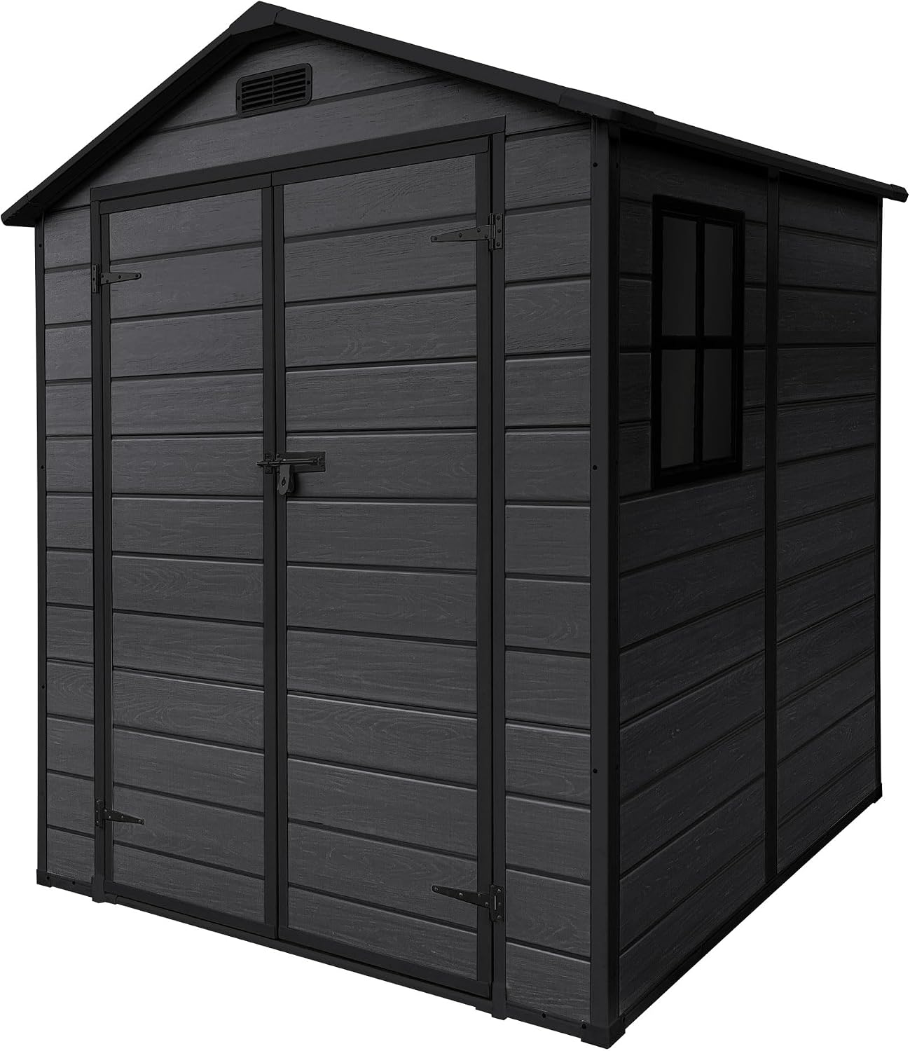 ECD Germany Abri De Jardin Avec Plancher En Résine PP 5m³ Gris Clair, Toit Double Pente, Fenêtre, Porte Double, Ventilation, Cabane De Rangement Extérieur 151x182x220 Cm, Résistant Aux Intempéries
