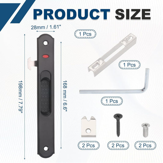 PATIKIL Verrou De Porte Coulissante Simple Face (16,8 Cm, Noir), Serrure De Porte Coulissante En Verre, Convient Pour Cuisine/salle De Bain/balcon Portes Fenêtres En Aluminium