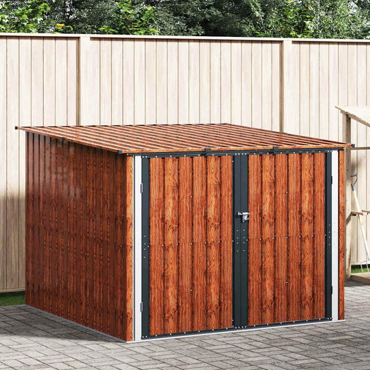 Abri De Vélo Extérieur 3 Pièces Marron 216x207x158 Cm En Métal Robuste Avec Portes à Charnières Doubles Et Hasp De Cadenas Pour Rangement Spacieux De Plusieurs Vélos