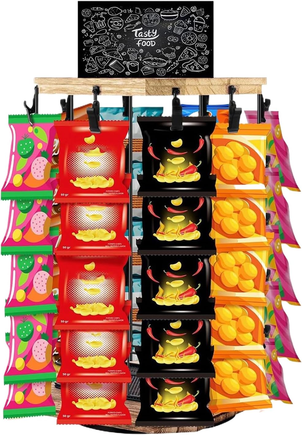 Générique Présentoir à Snacks - Support À Chips Organisateur Avec Porte-Étiquettes - Panneau D'Affichage Et Rangement Alimentaire Pour Organisation De Garde-Manger