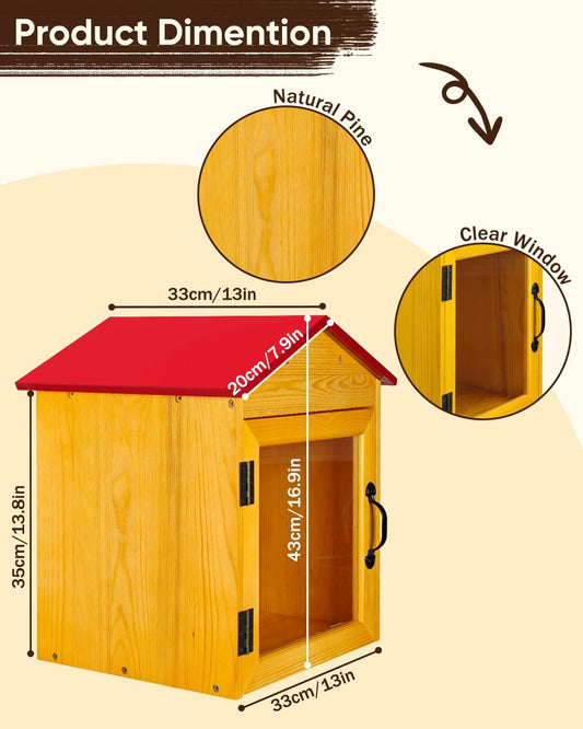 Little Library Box Outdoor – Petite Boîte à Littérature En Bois Avec Toit Rouge Pour Partager Des Livres, De La Littérature Et Des Journaux Dans Les Quartiers, Les Communautés Et Les écoles