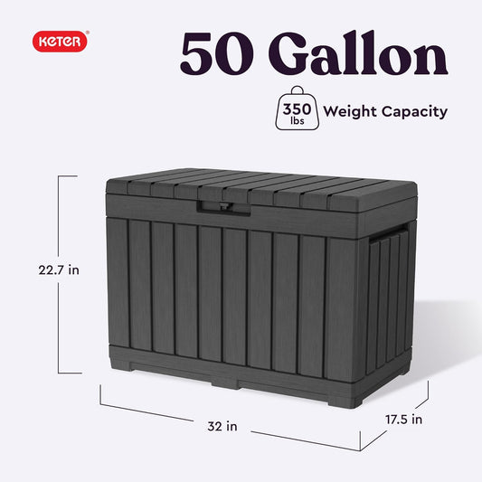 Keter Kentwood Boîte De Terrasse En Résine De 157 Litres - Organisation Et Rangement Pour Coussins De Terrasse, Coussins Décoratifs Et Outils De Jardin, Gris Foncé