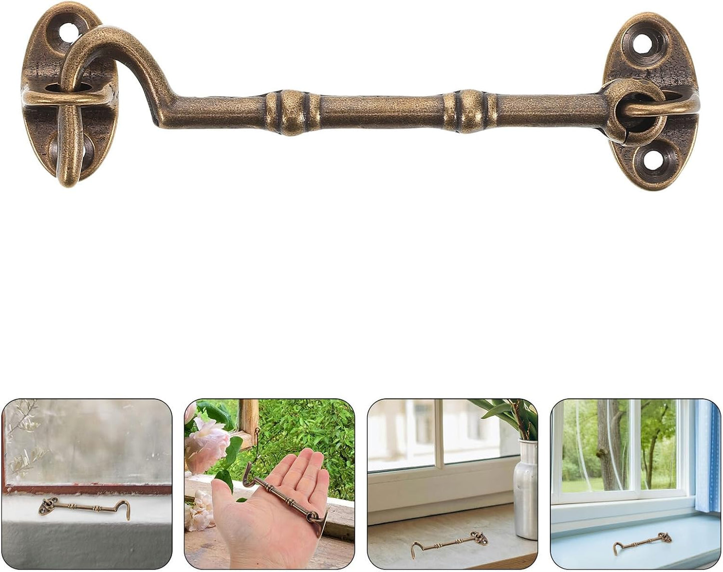 Housoutil Lot De 2 Loquets à Crochet En Laiton 105 CM Verrou De Fenêtre Et Crochet De Verrouillage De Porte Anti-Vent Pour Fenêtres Portes Coulissantes Et Abris De Jardin Quincaillerie