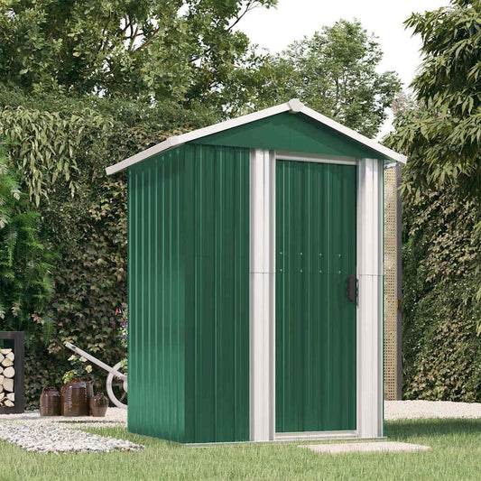 Abri De Jardin Vert 126x97,5x177 Cm En Acier Galvanisé, Abri De Rangement Extérieur Spacieux Avec Porte Coulissante Et Poignée Pratique Pour Outils De Jardin, équipement