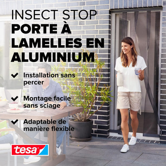 Tesa INSECT STOP Aluminum Lamella Curtain Premium - Moustiquaire Télescopique - Pour Portes De Balcon Et De Patio - Installation Facile Sans Perçage - 95 X 220 Cm - Anthracite (Transparent)