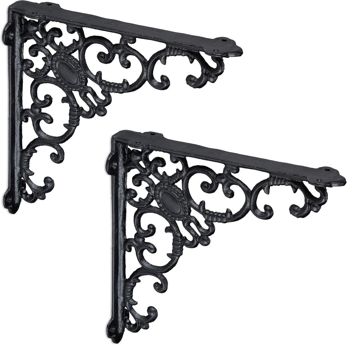 Relaxdays Set Of 2 Antique Cast Iron Bracket Wall Shelf Bracket Baroque Ornaments Bronze