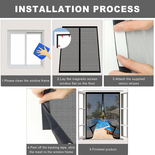 Magnetic Fly Screen Door Window 127 X 123 Cm Self-Adhesive Mosquito Net For Breathable Windows, Ultra Thin Mesh For Most Types Of Windows, Black