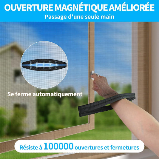 BKSAI Moustiquaire Fenêtre Sans Percage Adhésif | Fibre De Verre Résistante | Fermeture Magnétique Réglable | Découpable Jusqu'à 130x150 Cm | Anti-Insectes Anti-Mouches Pour Location Fenêtre Toit