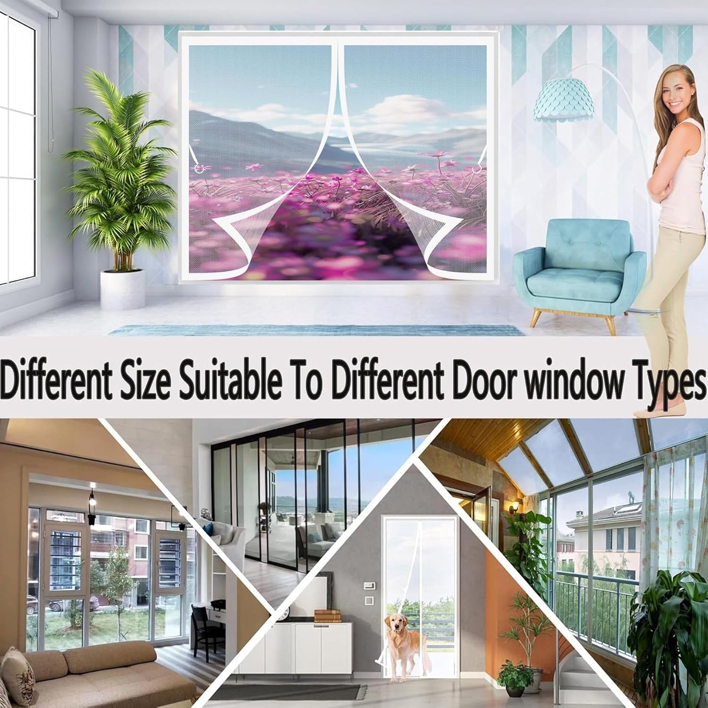 Mosquito Net Window 78 X 100 Cm Magnetic Seal Top And Bottom With Automatic Closure Magnetic Mosquito Net Curtain For Windows Of Various Types, White