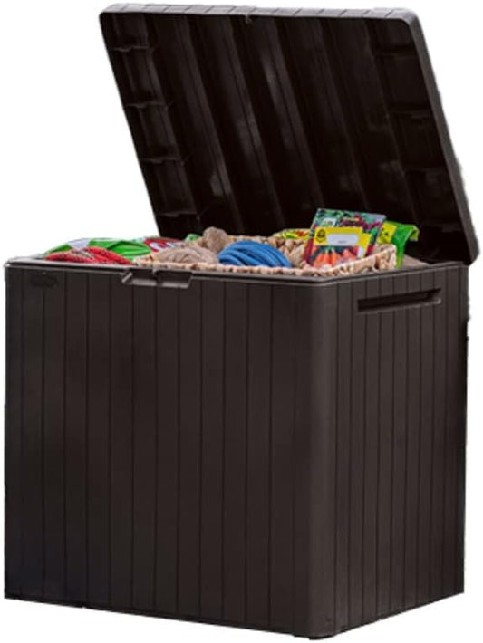  Keter City Boîte De Rangement En Résine Pour Meubles De Terrasse, Accessoires De Piscine Et Jouets D'extérieur Marron 30 Gallons