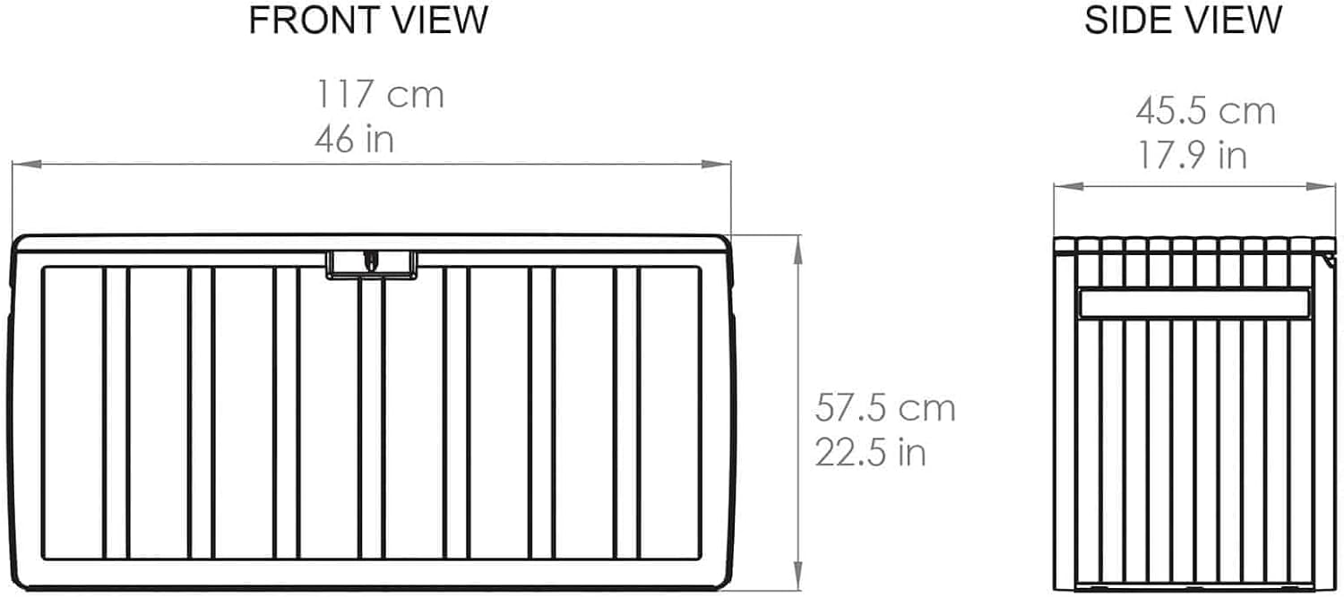  Gardiun Coffre De Rangement Fabriqué En Résine Top 117 X 45,5 X 57,50 Cm 270 L Montage En Clic Avec Système De Fermeture Gris