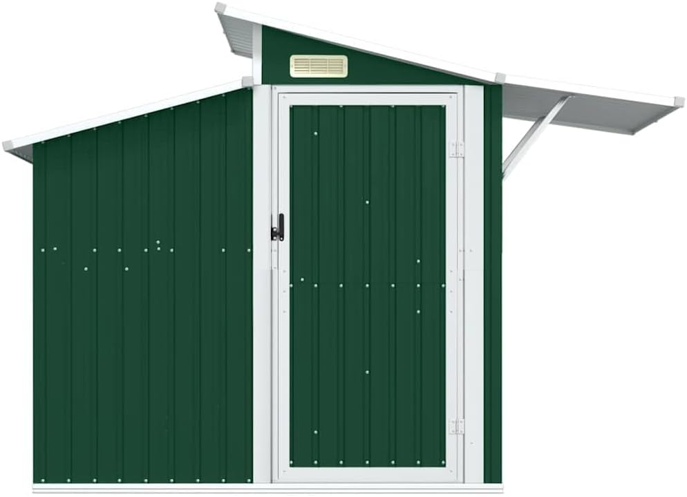  Abri De Jardin Vert En Métal Galvanisé 270x130x208,5 Cm Avec Porte, Aération Et Panneau PC, Rangement Spacieux Pour Outils, Tondeuse, Vélo, Mobilier Extérieur Et Matériel De Jardin