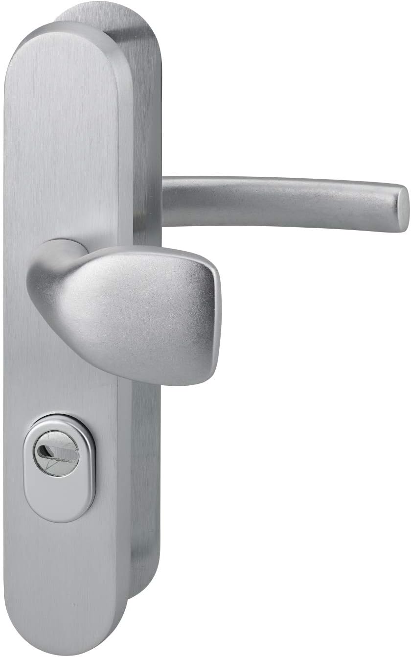  THIRARD - Ensemble De Poignées De Sécurité Pour Porte D'Entrée - Béquille Double - Aluminium Massif - Design Élégant Et Pratique - Entr'Axe De Fixation 216 Mm - Finition Inox - Carré 7 Mm - Gris