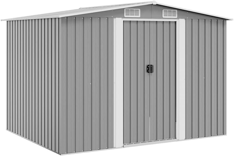  Abri De Stockage Jardin En Métal Vert 257 X 205 X 178 Cm Avec Double Porte Coulissante, Ventilation Optimale, Cadre Acier Galvanisé, Espace Rangement Outils Et Matériel Extérieur