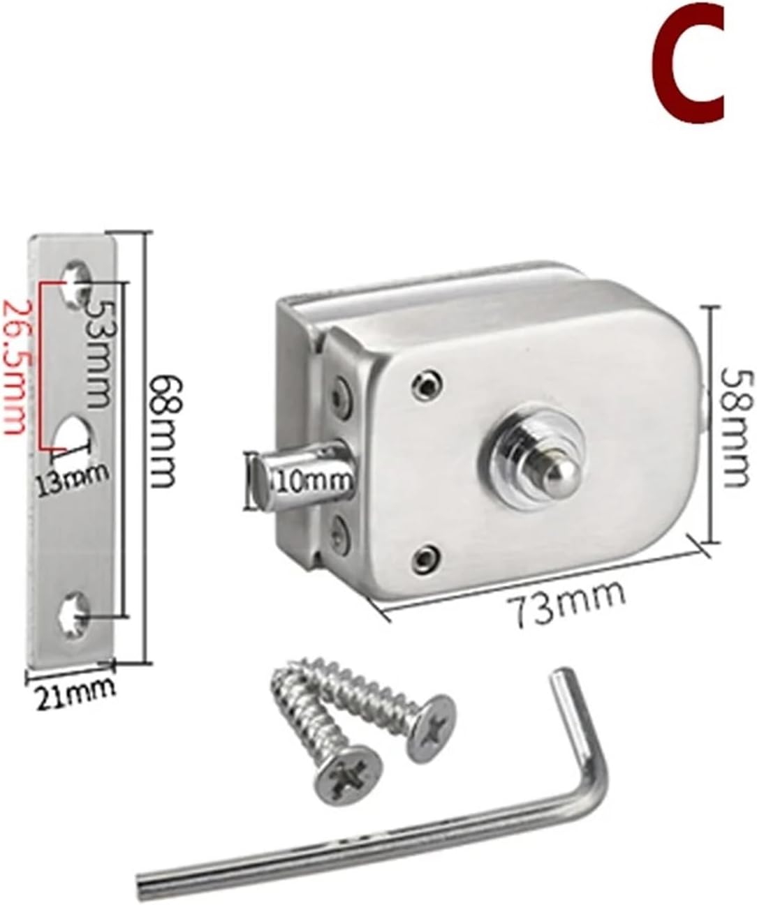  Verrou De Porte En Verre Inoxydable 304, Bouton-poussoir à Pouce, For Fenêtre, Salle De Bains, Salle De Douche, Quincaillerie De Construction De Bureaux MS556 1 Pièce (Color : C)