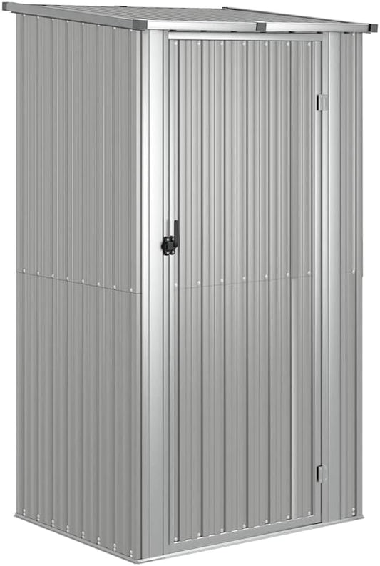  Abri De Jardin Gris 118,5x97x209,5 Cm En Acier Galvanisé, Abri De Rangement Extérieur Avec Toit En Pente Et Porte Verrouillable Pour Outils