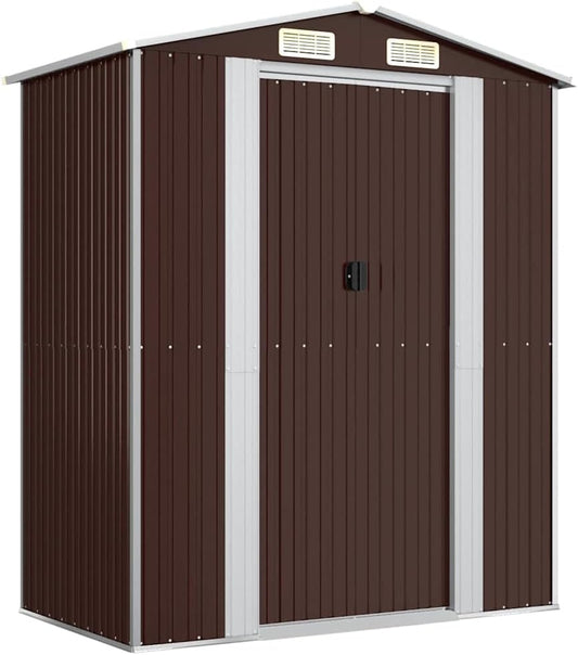  Abri De Jardin Marron Foncé 192x108x223 Cm En Acier Galvanisé, Rangement Extérieur Spacieux Pour Outils De Jardin, équipement De Piscine Et Accessoires, Avec Porte Coulissante