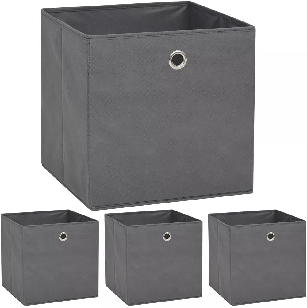 GENERIC Coffre De Rangement, Coffre De Rangement Pour Coussins D'extérieur, Coffres De Rangement D'extérieur Imperméables, 4 Pièces, Tissu Non Tissé, 32 X 32 X 32 Cm, Gris