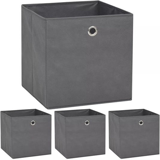 GENERIC Coffre De Rangement, Coffre De Rangement Pour Coussins D'extérieur, Coffres De Rangement D'extérieur Imperméables, 4 Pièces, Tissu Non Tissé, 32 X 32 X 32 Cm, Gris
