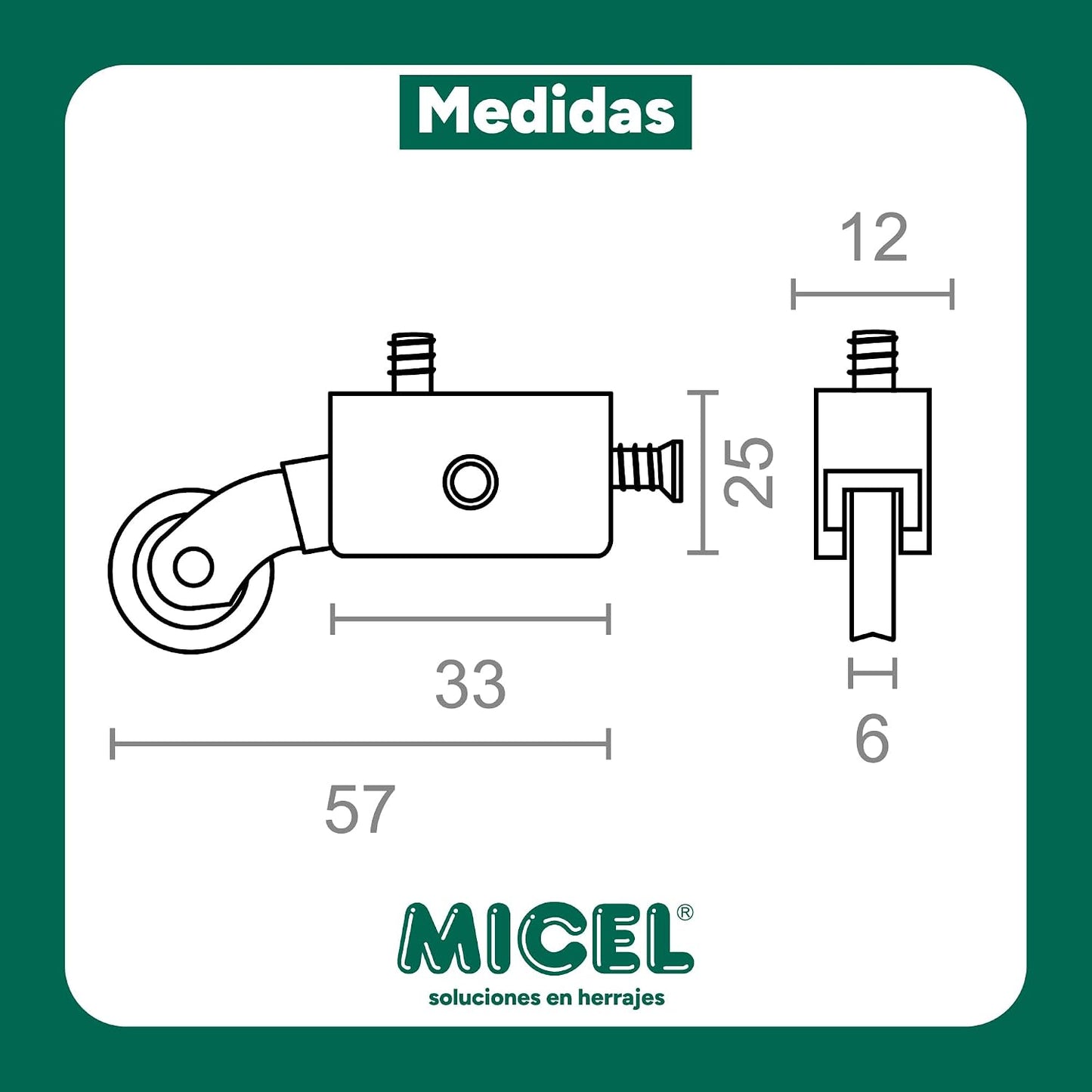  MICEL - 91896 - Roulement Réglable Inasa 300 Pour Fenêtre Coulissante, Avec Boîtier Et Roue, Lot De 2 Unités, En Acier, Finition Zinguée, 57 X 12 X 25 Mm