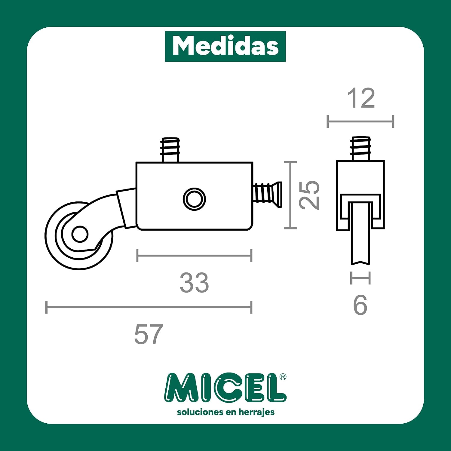  MICEL - 91896 - Roulement Réglable Inasa 300 Pour Fenêtre Coulissante, Avec Boîtier Et Roue, Lot De 2 Unités, En Acier, Finition Zinguée, 57 X 12 X 25 Mm