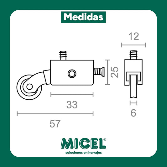  MICEL - 91896 - Roulement Réglable Inasa 300 Pour Fenêtre Coulissante, Avec Boîtier Et Roue, Lot De 2 Unités, En Acier, Finition Zinguée, 57 X 12 X 25 Mm