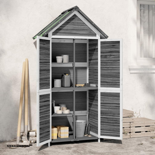  Abri à Outils De Jardin 89x52,5x175 Cm En Bois De Pin Massif Gris, Armoire De Rangement Extérieur Avec Toit étanche Pour Outils, équipement De Pelouse Et Accessoires