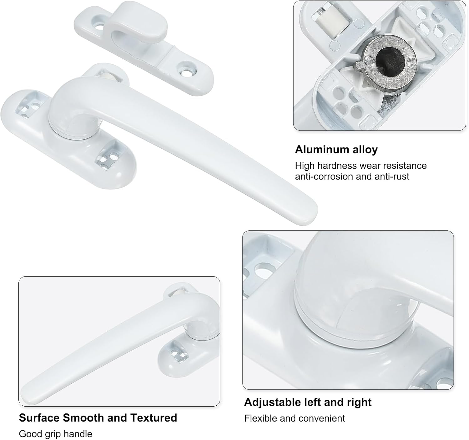  PATIKIL Poignée De Fenêtre En Alliage D'aluminium, 2 Paquets Serrure De Fenêtre à Battant Interne Et Externe Poignées De Fenêtre Coulissante Pour Fenêtres, Blanc (Main Gauche)