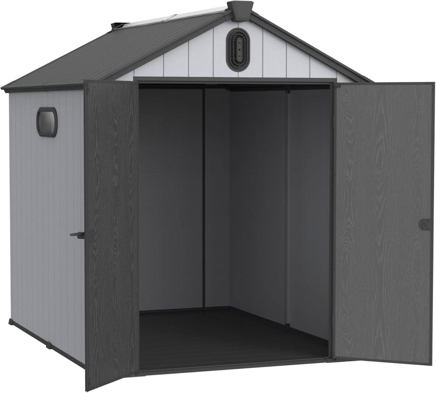  Abri De Jardin Résine 187x240 Cm – Cabanon Rangement Extérieur, Toit-Pointu, Double-paroi, Porte 180° – Pour Outils, Vélos, Tondeuse – Gris/Blanc