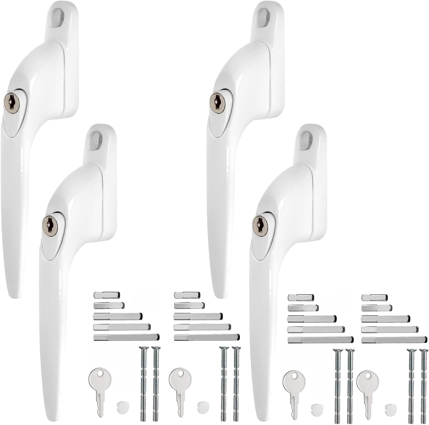  Lot De 4 Poignées De Fenêtre En UPVC Verrouillables En Aluminium Blanc Pour Fenêtres UPVC Avec Clé Pour 10/15/30/40/55 Mm | Broches Multiples