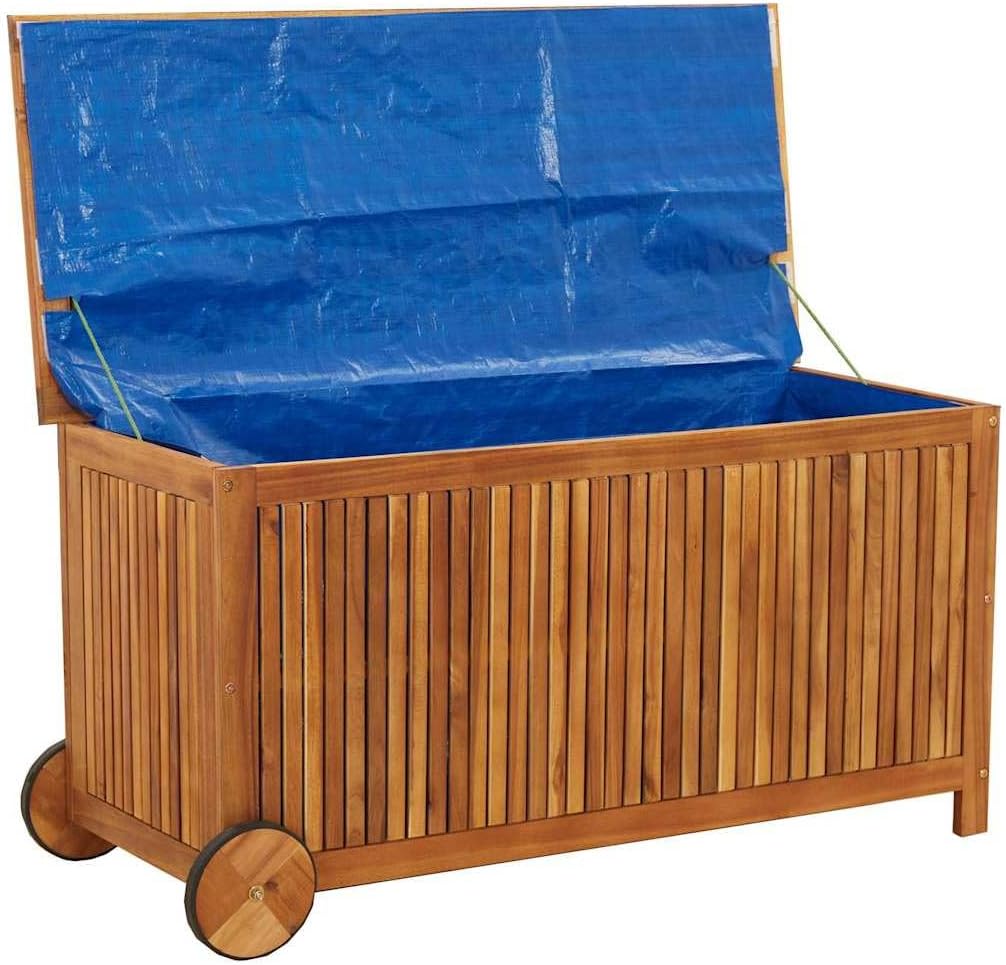  Coffre De Jardin En Bois D'acacia Massif - 113 X 50 X 58 Cm - Avec Roulettes - Résistant Aux Intempéries - Coffre De Rangement Pour Balcon, Terrasse, Extérieur