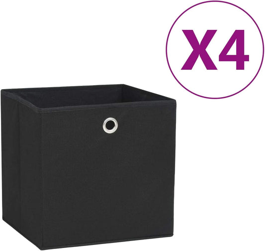 GENERIC Coffre De Rangement, Coffre De Rangement Pour Coussins D'extérieur, Coffres De Rangement D'extérieur Imperméables, 4 Pièces, Tissu Non Tissé, 28 X 28 X 28 Cm, Noir