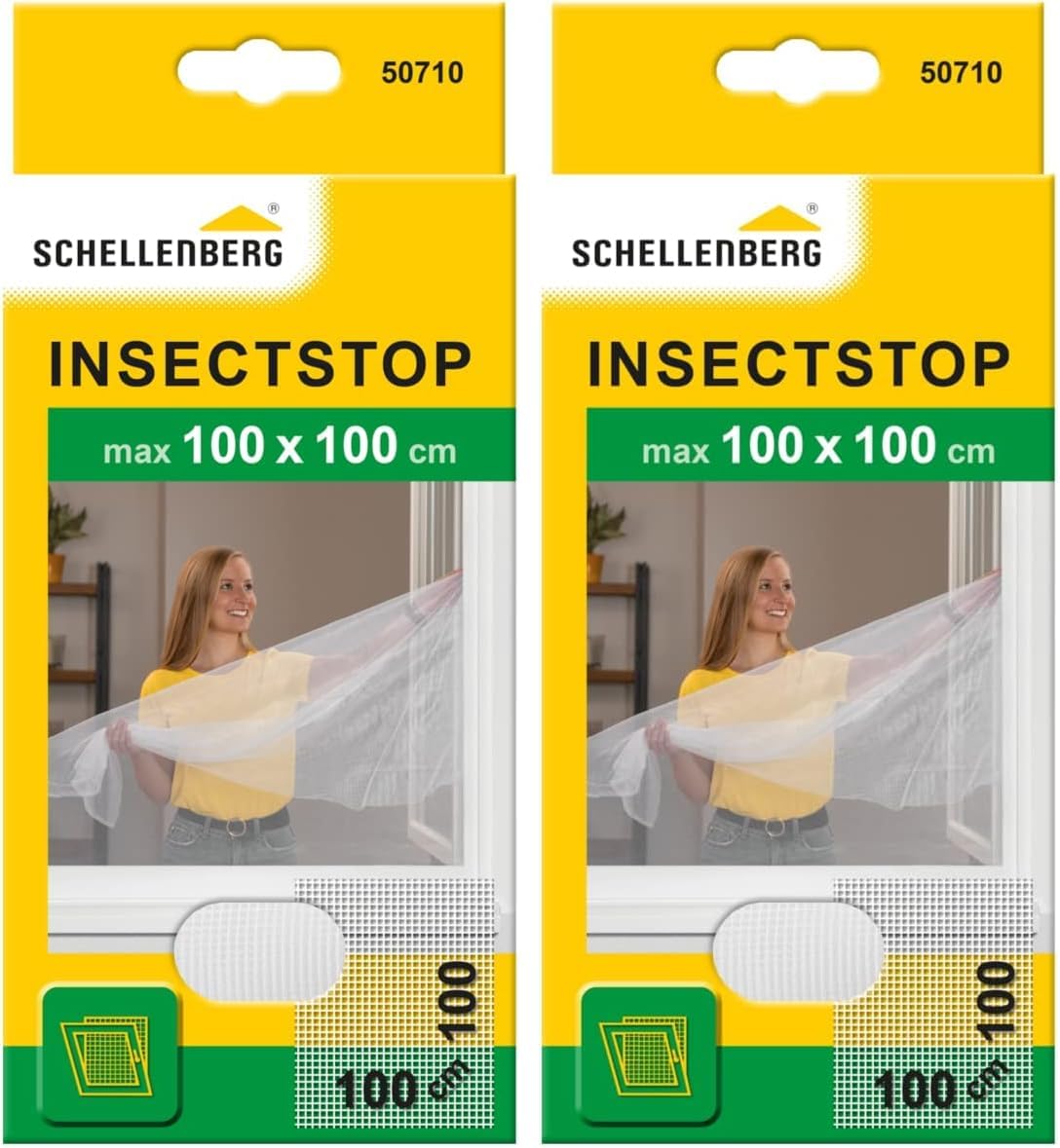 Schellenberg 50710 Moustiquaire Fenêtre Recoupable Aux Dimensions Souhaitées, Avec Ruban Auto-aggripant De Fixation Et Cutter, 100 X 100 Cm, Blanc