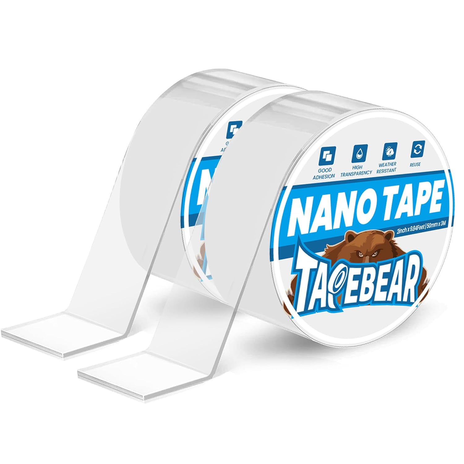  TAPEBEAR Ruban Adhésif Nano Double Face 30mm X 5m, Extra Fort, Réutilisable Et Sans Trace Pour Photos, Posters, Tapis (2mm D'épaisseur)