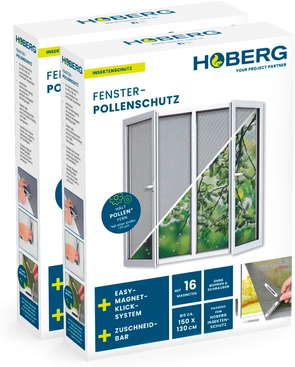  Hoberg Moustiquaire De Fenêtre Avec Fixation Magnétique Innovante | Moustiquaire Jusqu'à 150 X 130 Cm Découpable Individuellement, Pas De Perçage Ni De Vissage | Fixation Avec 16 Aimants [Noir]