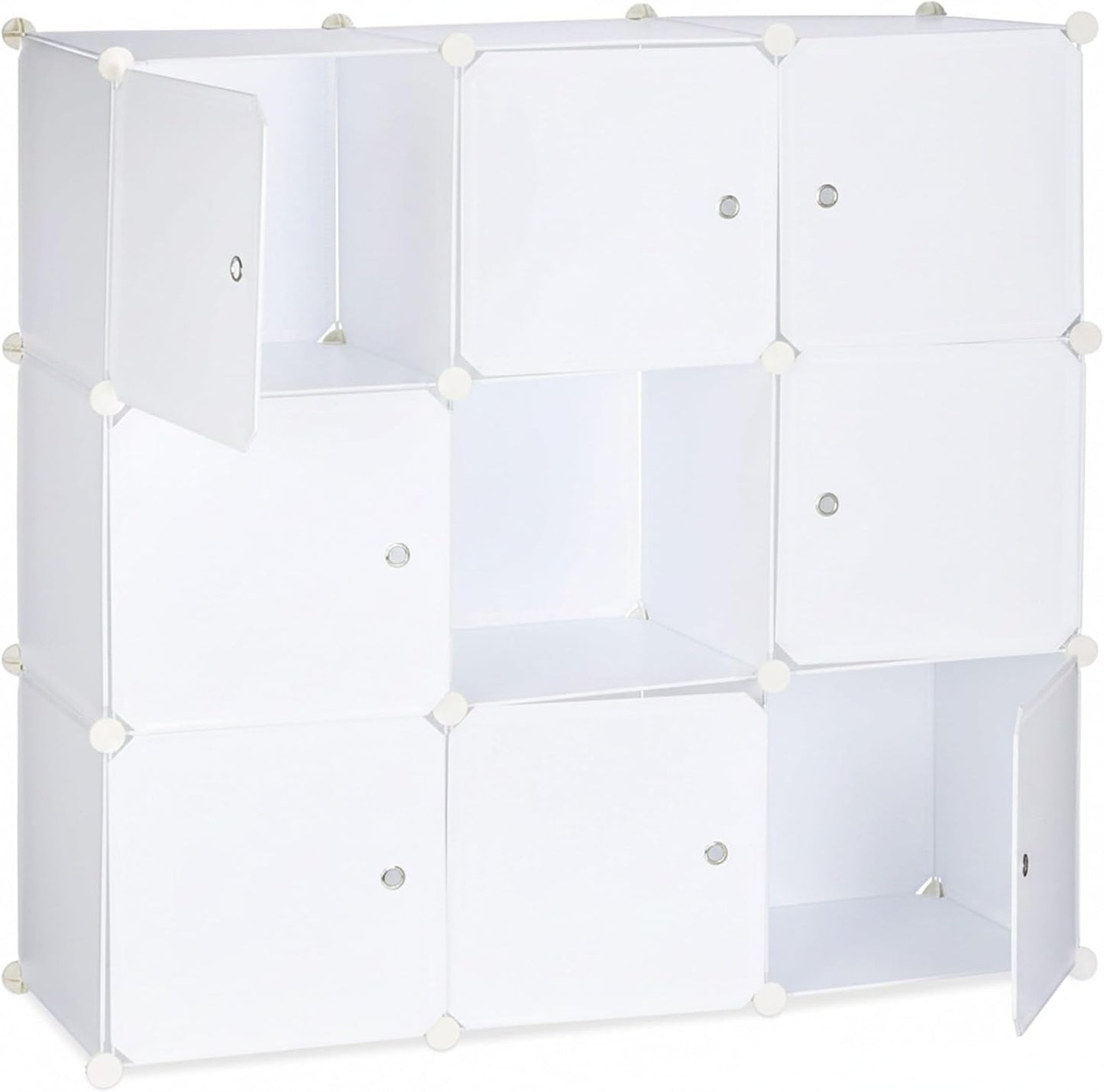  Relaxdays Étagère Rangement 9 Casiers Portes Plastique Modulable DIY Assemblage Plug In Bibliothèque, Blanc, 95.5 X 32 X 95.5 Cm