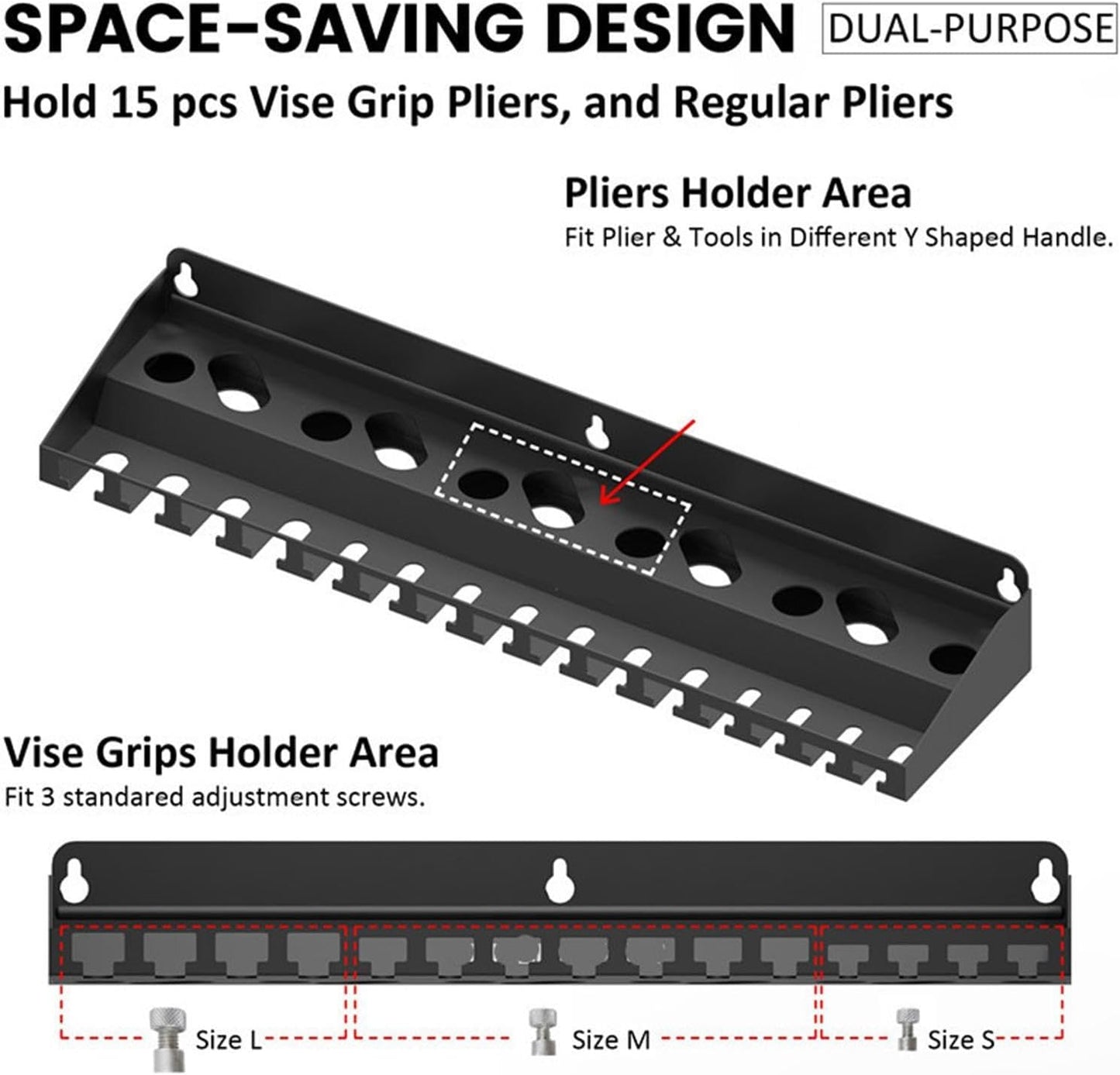  Générique Organiseur Mural Pour Outils,Support Pour Pinces - Rangement D'outils Robuste - Pour Jardin Cour Arrière Garage Patio Sous-Sol Atelier Entrepôt