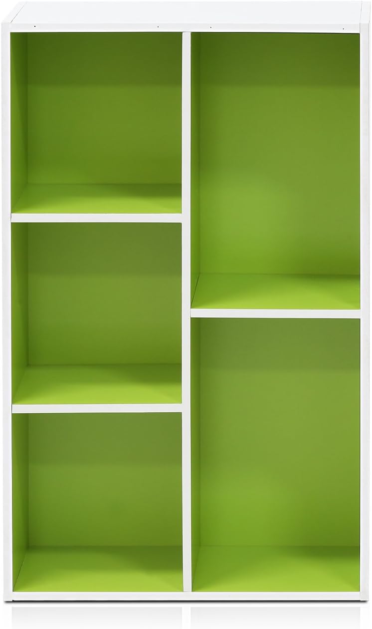  Furinno Luder Bibliothèque Etagère De Rangement Ouverte à 5 Cubes, Blanc/Vert