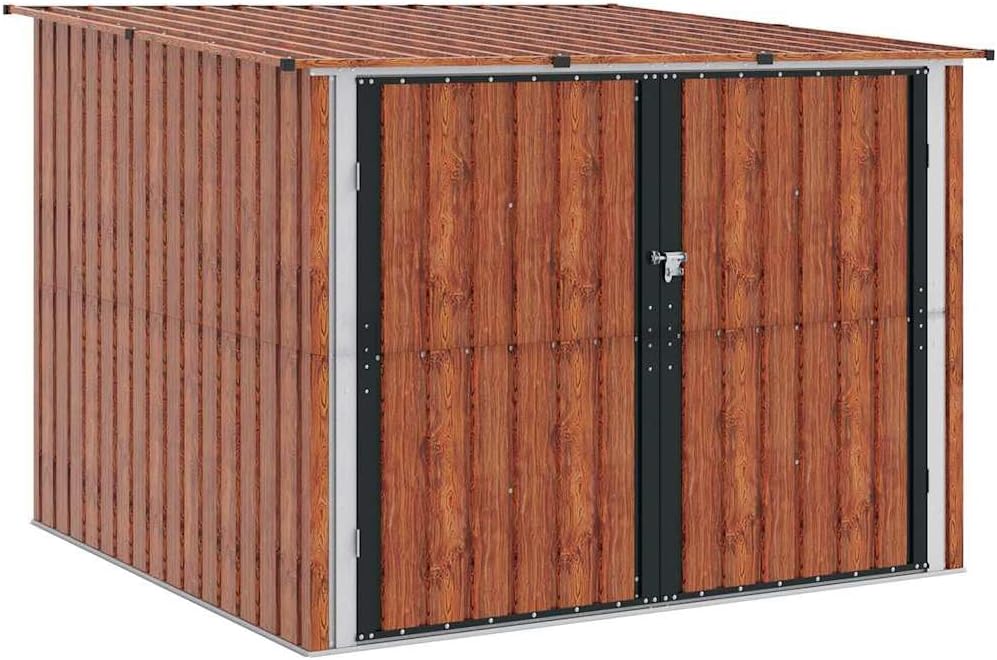  Abri De Vélo Extérieur 3 Pièces Marron 216x207x158 Cm En Métal Robuste Avec Portes à Charnières Doubles Et Hasp De Cadenas Pour Rangement Spacieux De Plusieurs Vélos